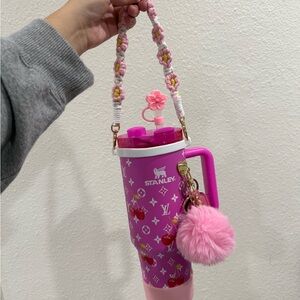 Stanley Pink Floral Tumbler with Pom Pom 40 oz
